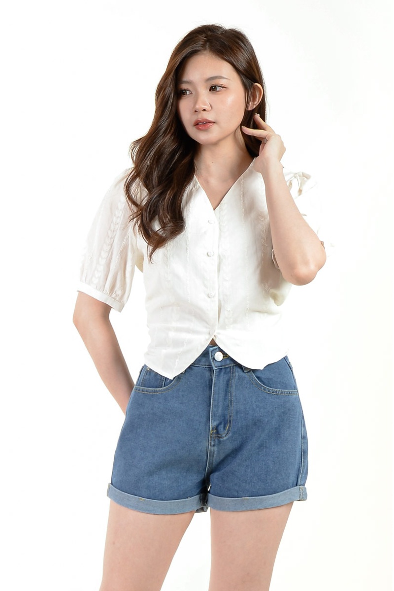 Skye Eyelet V Neck Top