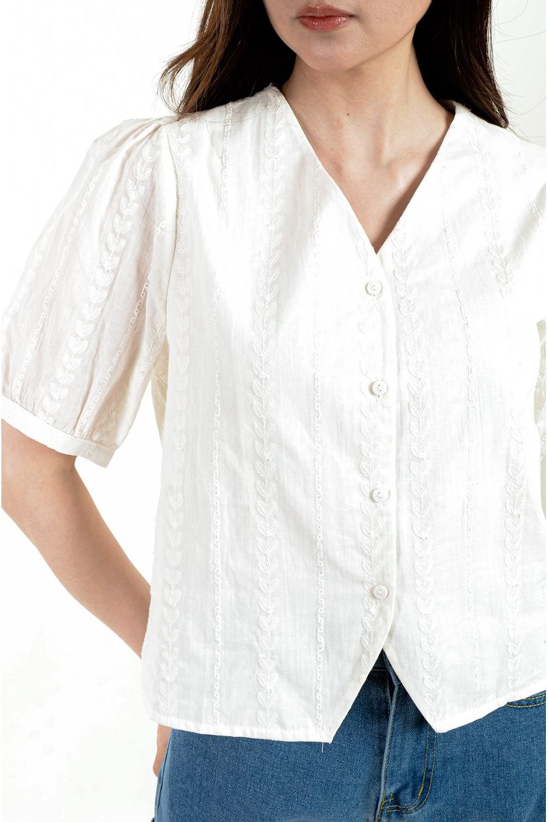Skye Eyelet V Neck Top