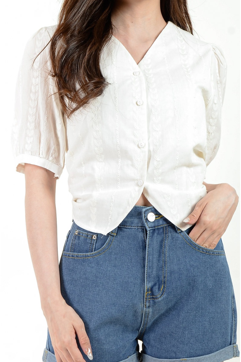 Skye Eyelet V Neck Top