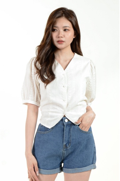 Skye Eyelet V Neck Top