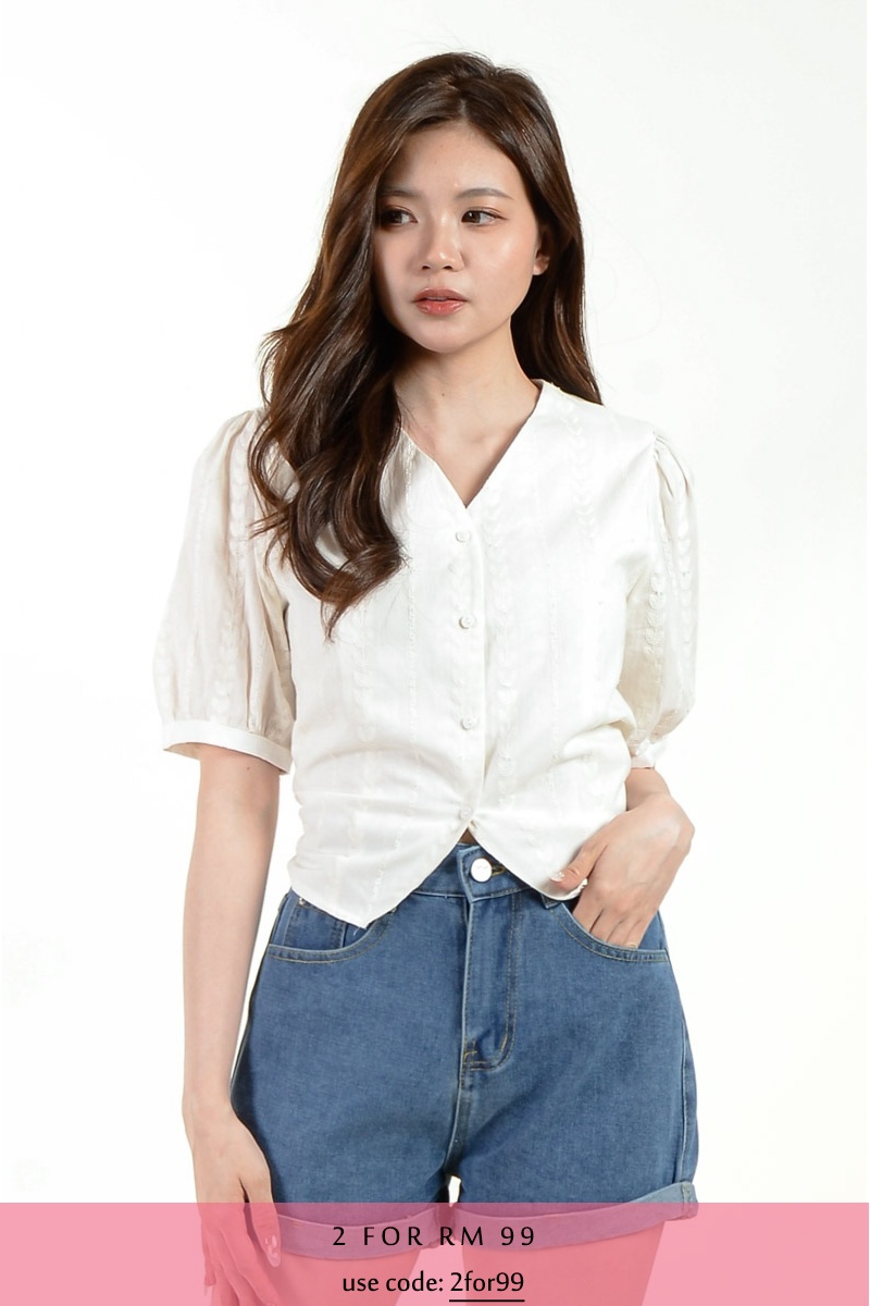 Skye Eyelet V Neck Top