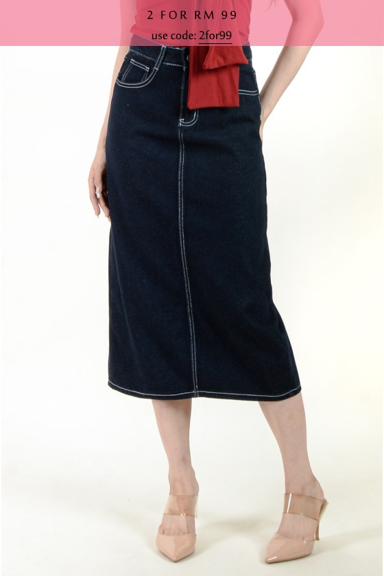 Amira Straight Midi Denim Skirt