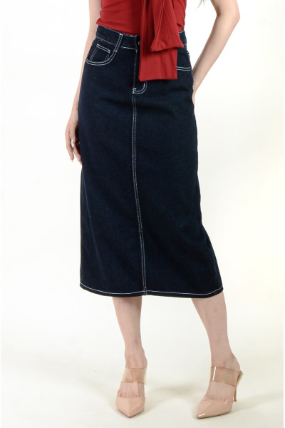 Amira Straight Midi Denim Skirt