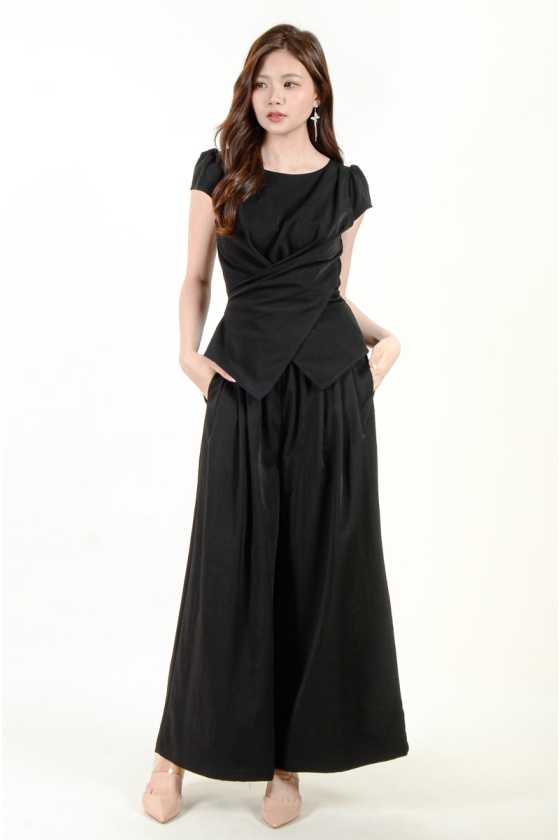 Taniyah Tie Waist Two Piece Set - Black