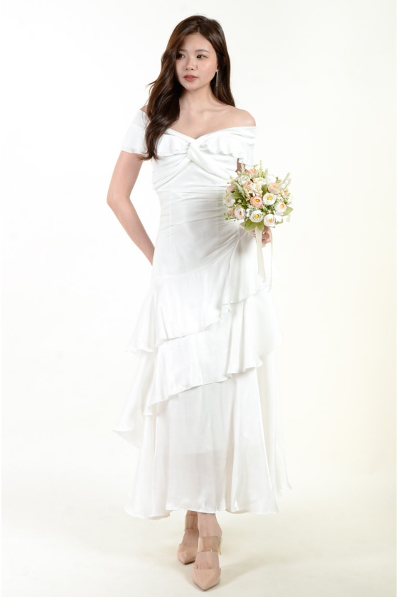 Mary Off Shoulder Ruffle Maxi Dress - White