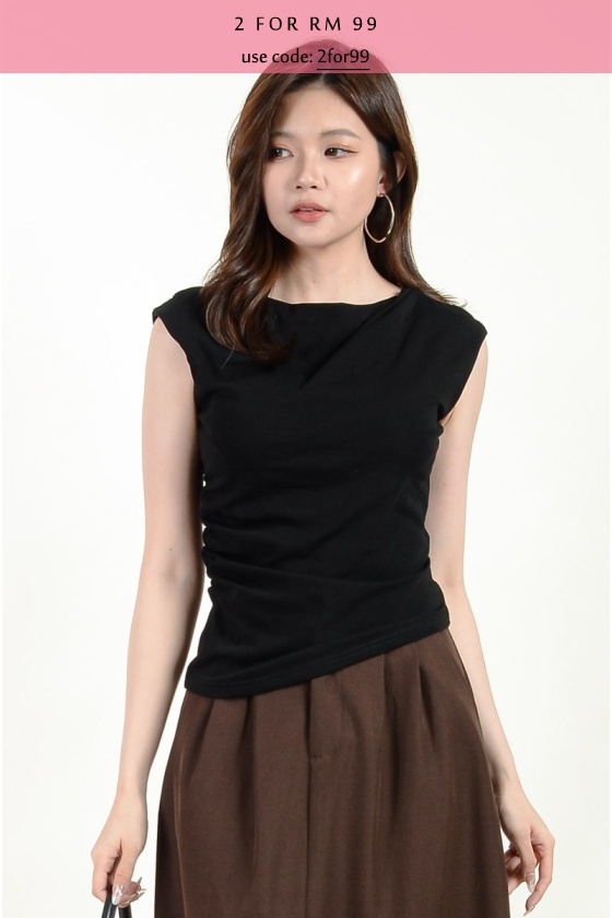 Yurem Cinched Waist Tee with Padding - Black