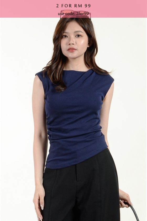 Yurem Cinched Waist Tee with Padding - Navy