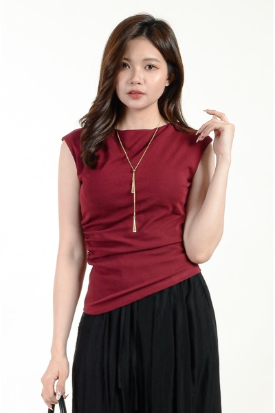 Yurem Cinched Waist Tee with Padding - Wine