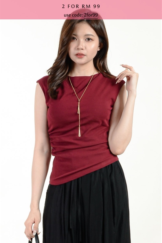 Yurem Cinched Waist Tee with Padding - Wine