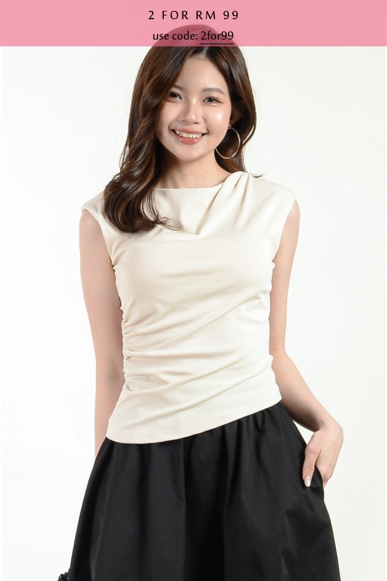Yurem Cinched Waist Tee with Padding - Cream