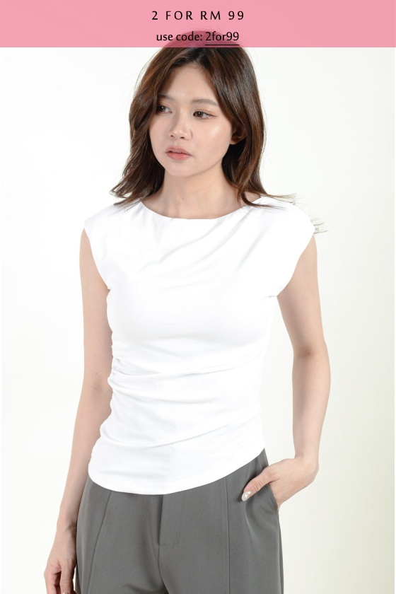 Yurem Cinched Waist Tee with Padding - White