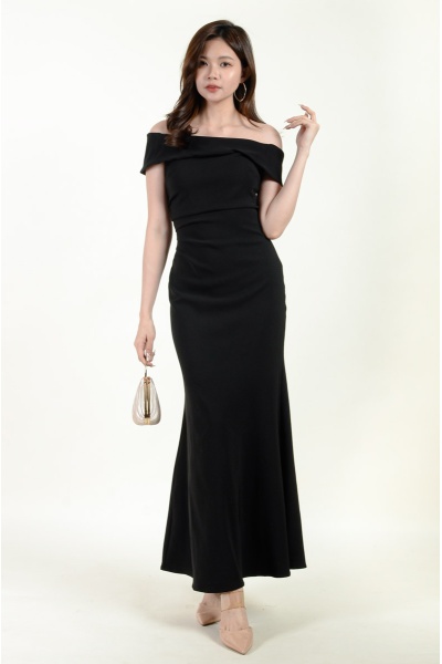 Kason Off Shoulder Mermaid Dress - Black