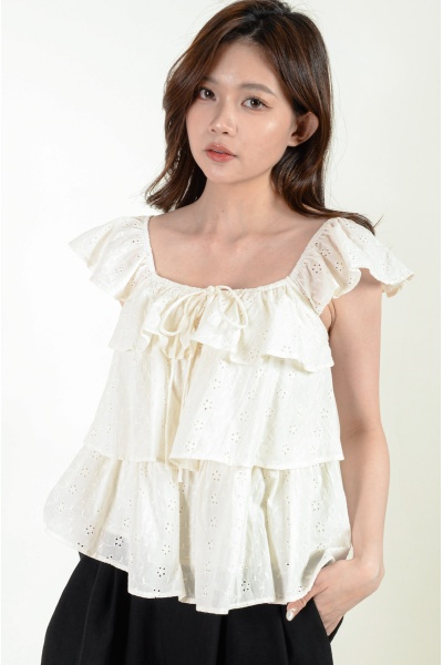 Quinn Eyelet Layer Top - Cream