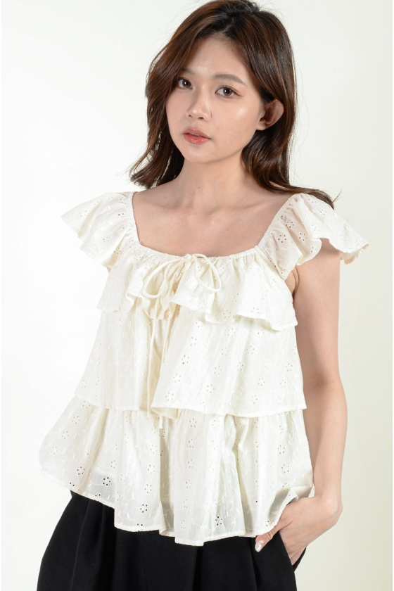 Quinn Eyelet Layer Top - Cream