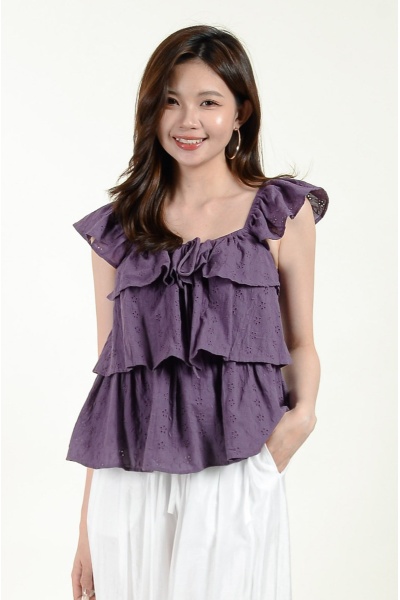 Quinn Eyelet Layer Top - Purple