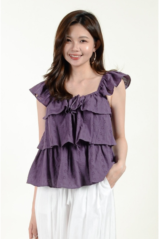 Quinn Eyelet Layer Top - Purple