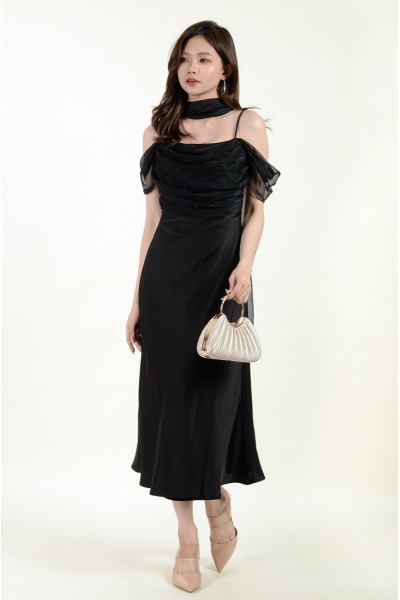 Madelynn Off Shoulder Mesh Dress - Black