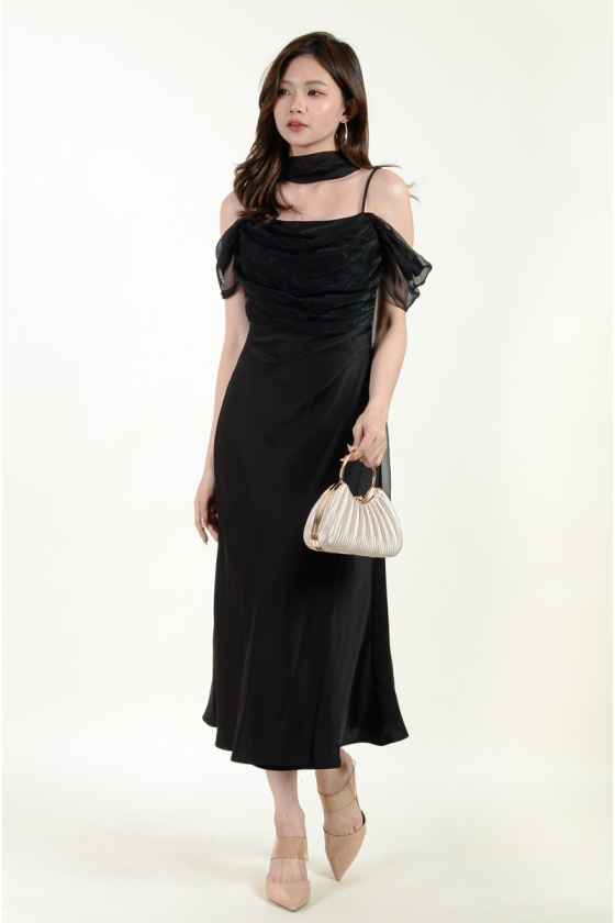 Madelynn Off Shoulder Mesh Dress - Black