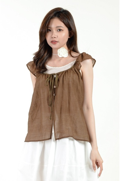 America Short Sleeve Layering Top - Coffee