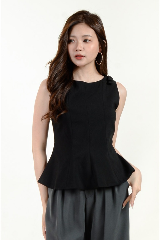 Faith Bow Peplum Top - Black