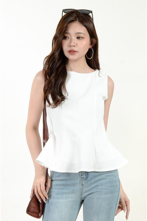 Faith Bow Peplum Top - White