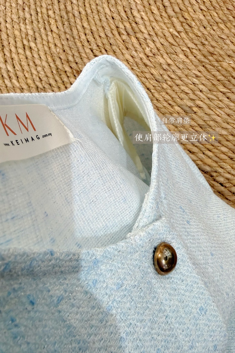 Cruz Round Neck Tweed Top - Blue by KEI MAG