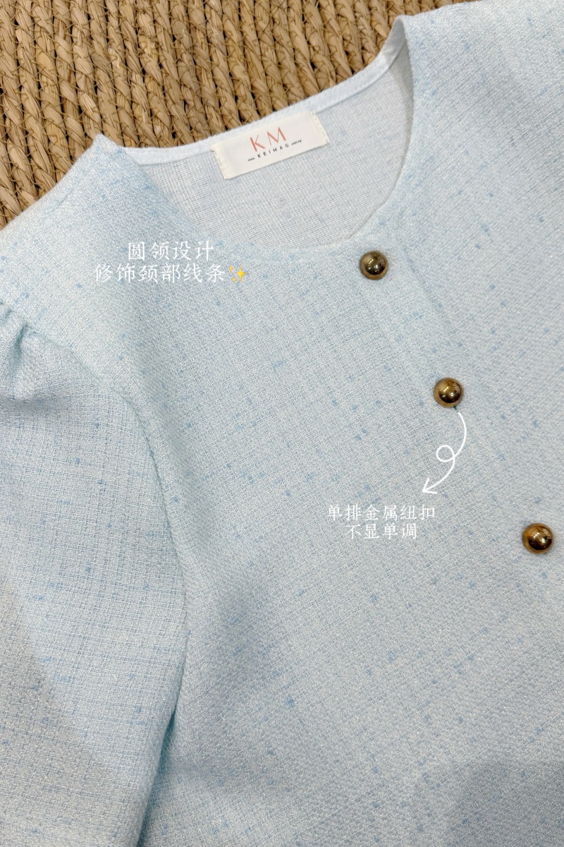 Cruz Round Neck Tweed Top - Blue by KEI MAG
