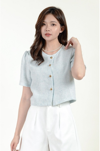 Cruz Round Neck Tweed Top - Blue
